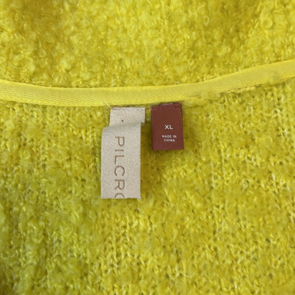 PILCRO XL Teddy V-Neck wool blend tunic sweater in bright yellow by Anthro - Picture 5 of 10